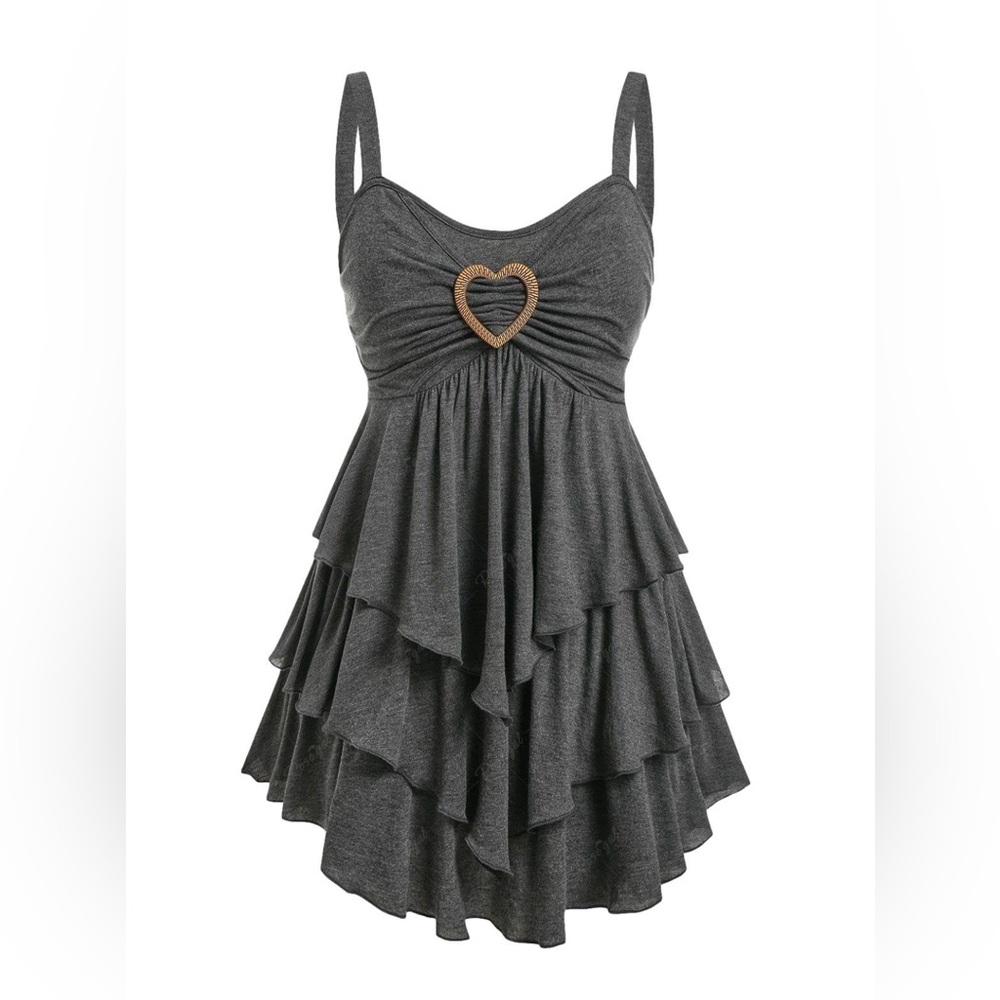NWOT Gray Tummy Sliming Flowy Dress with Heart Detail